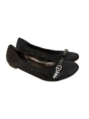 AGL Monika Suede Cap Toe Ballet Flats Rhinestone Gem Buckle Sz 38.5 (EU)